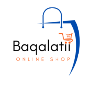 Logo of Baqalatii Online Shop with a blue arch and shopping cart icon on a white background